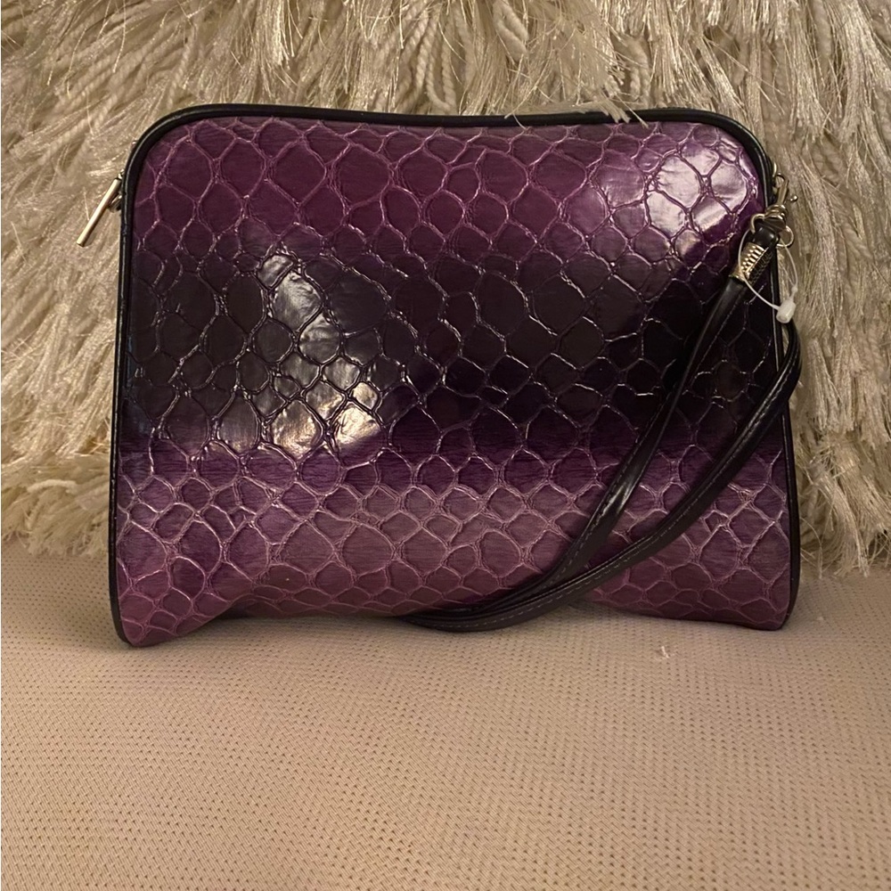 Glossy Purple Ombre Shoulder Bag Patent Leather Crossbody Purse Removable Strap - Picture 2 of 5